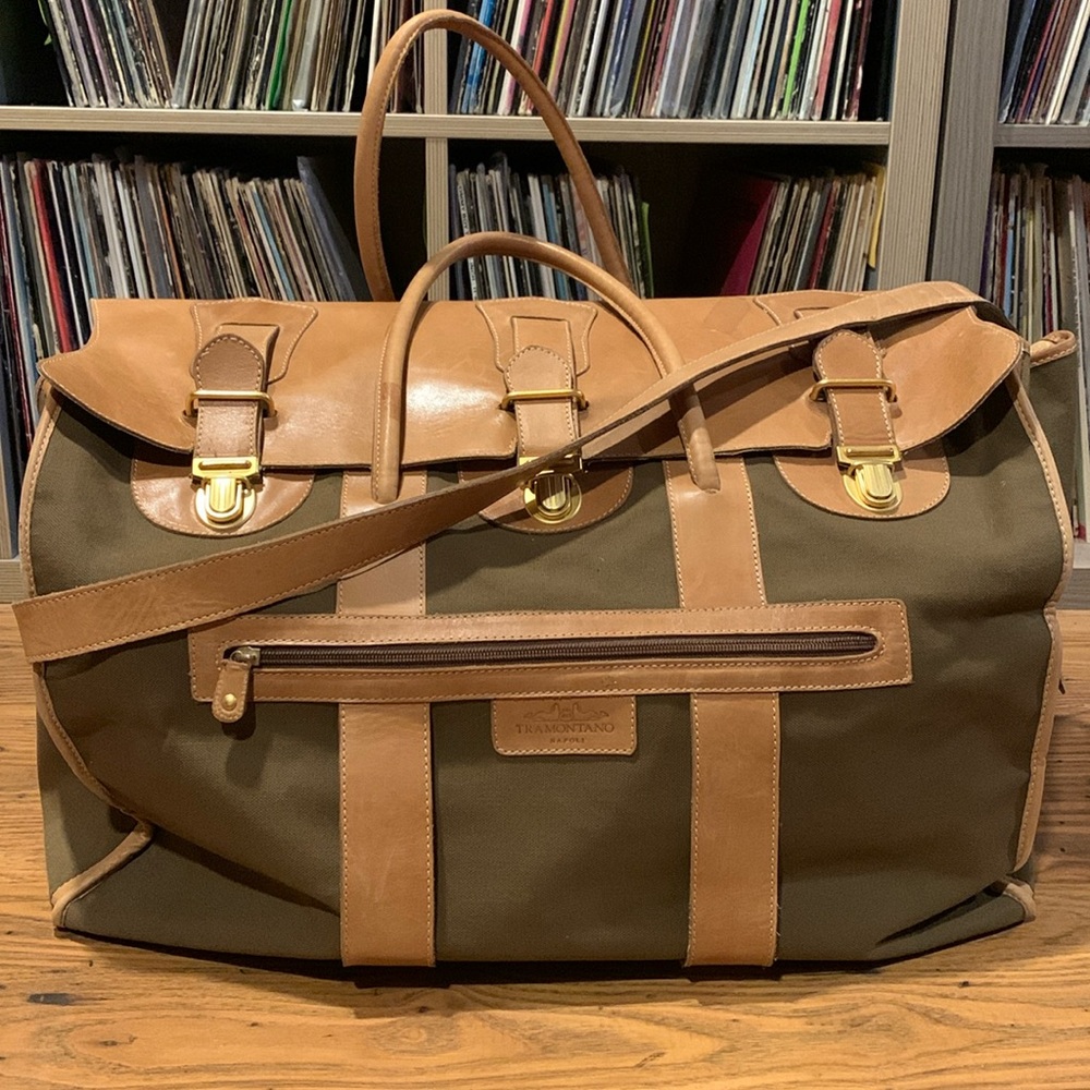 Tramontano Mens Leather Canvas Weekender Bag